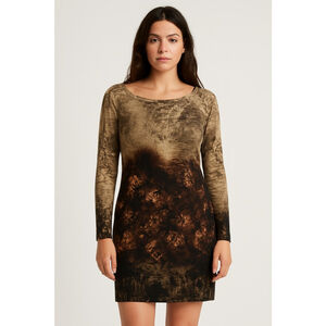 Y2k NWT Roberto Cavalli Abstract Baroque Print Long Sleeve Cocktail Dress Medium